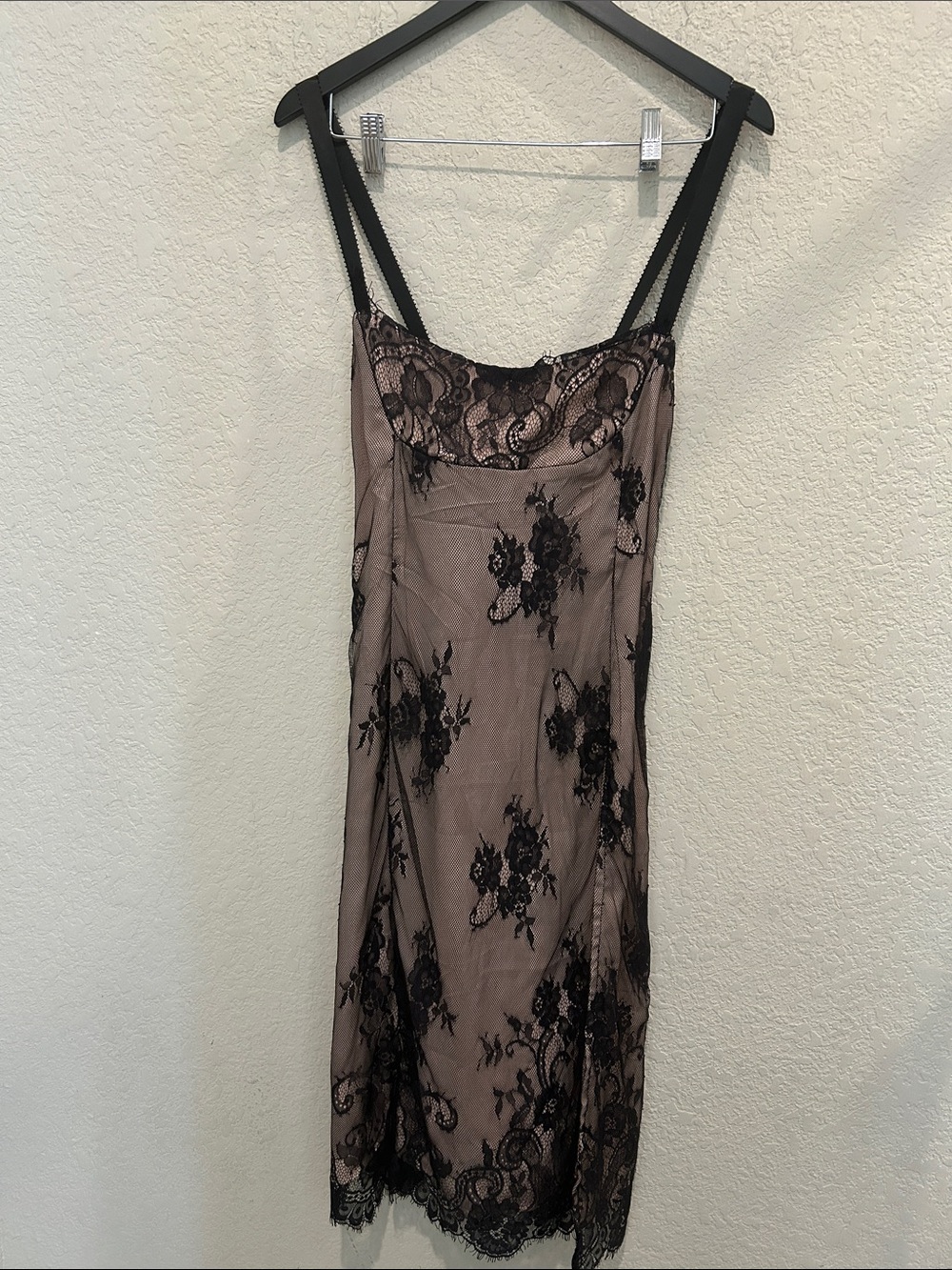 Free People Taupe Slip Dress with Black Lace Overlay
